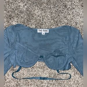 Blue Cropped Long Sleeve Top